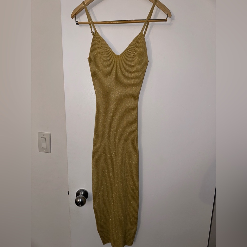 All Saints Metallic Rib Tank Dress - Gold - Picture 4 of 10